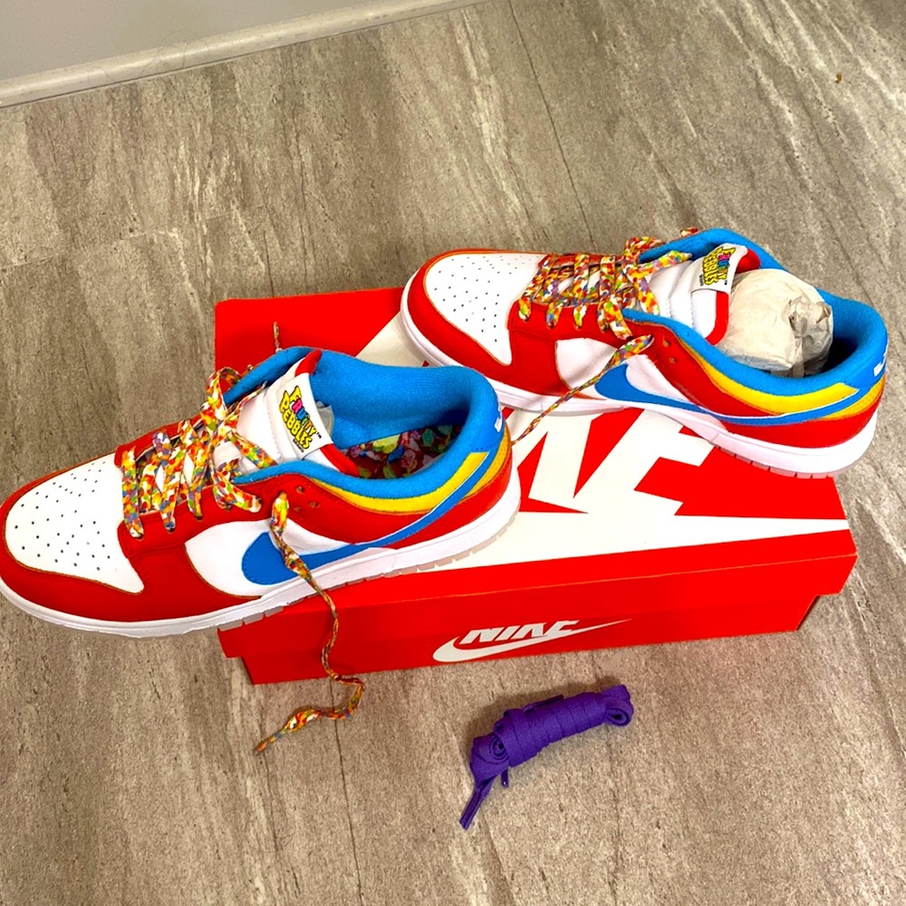 Brand New Nike Dunks-Fruity Pebbles. Women’s 8/Men’s 6.5, w/ purple laces.